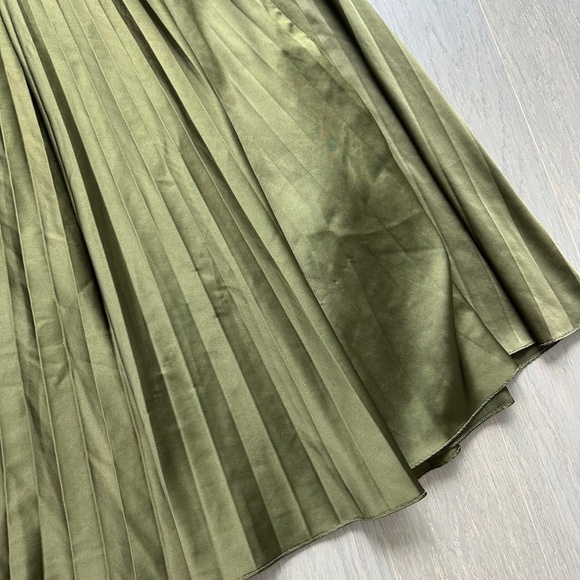 AMUR Pleated Strapless Belle Maxi Dress Satin Olive Green Sweetheart - Size 2 - Picture 5 of 16